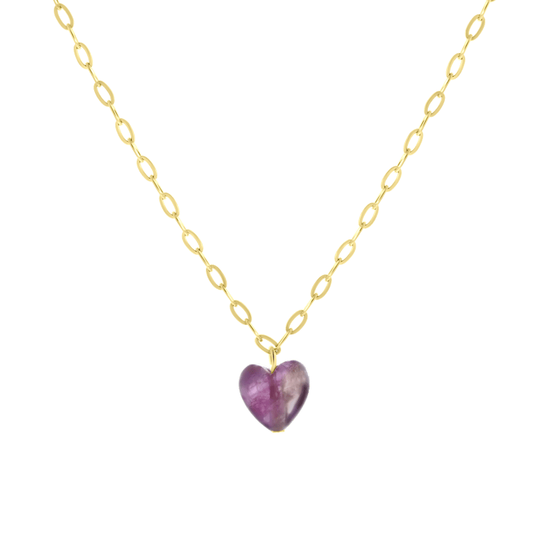 Stalen goldplated ketting met hanger hart met amethyst voor dames