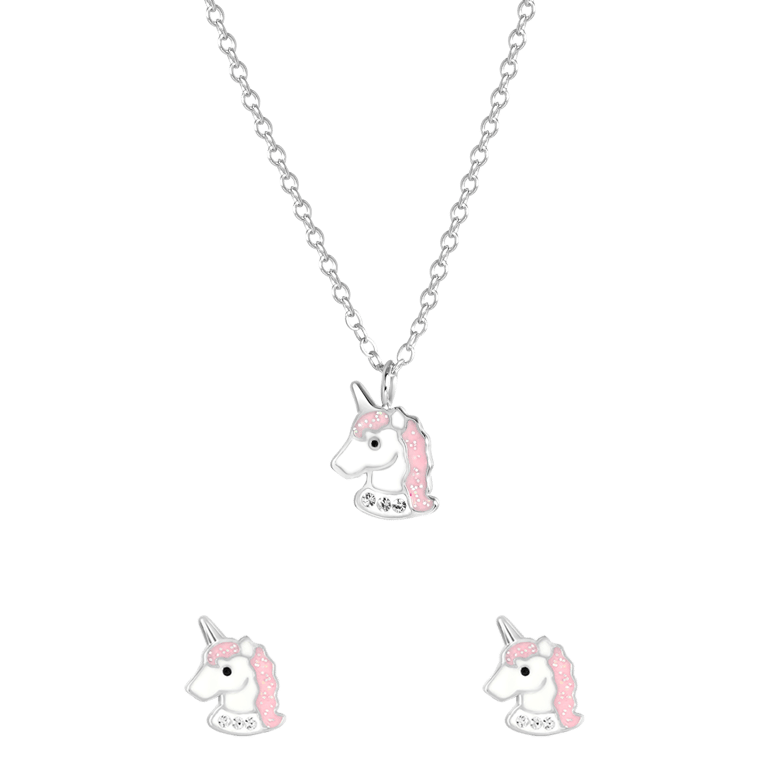 Zilveren kinder sieradenset unicorn