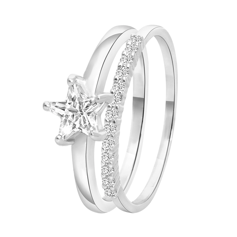 Doppelring, 925 Silber mit Zirkonia, Stern