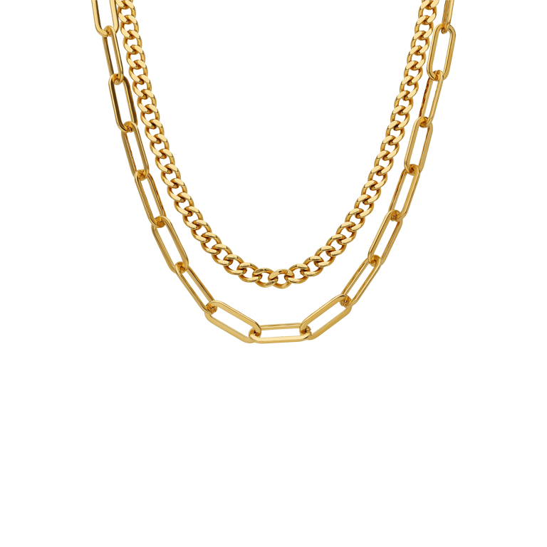 Stainless steel goldplated dubbele ketting voor dames