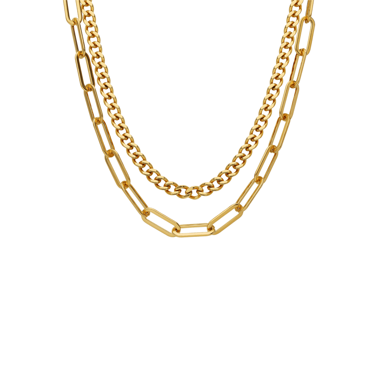 Stalen goldplated dubbele ketting voor dames