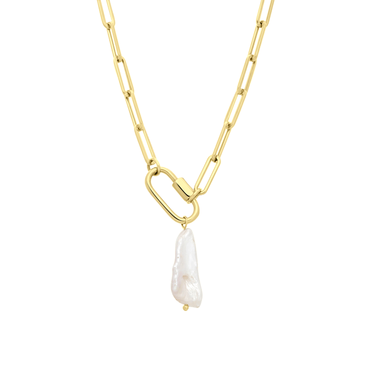 Stalen goldplated ketting met hanger met parel voor dames