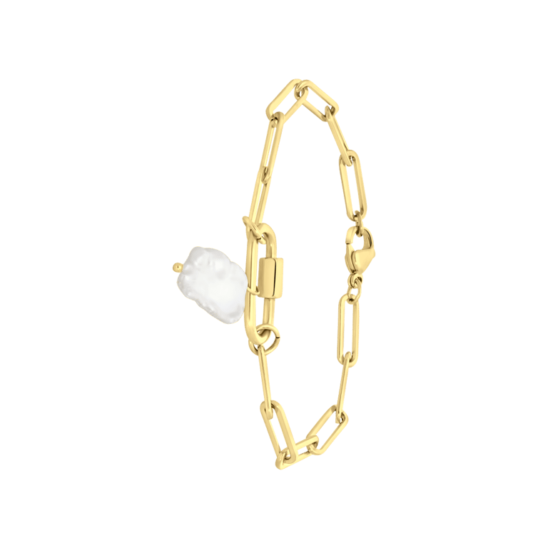 Stalen goldplated fantasiearmband met parel voor dames