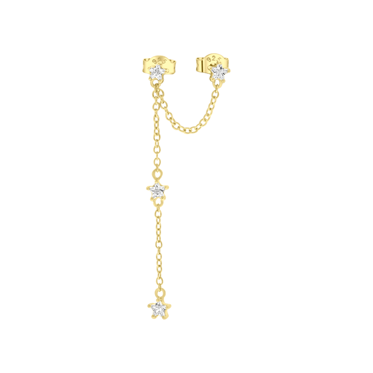 Ohrstecker, 925 Silber, vergoldet, doppelt, Stern, Zirkonia