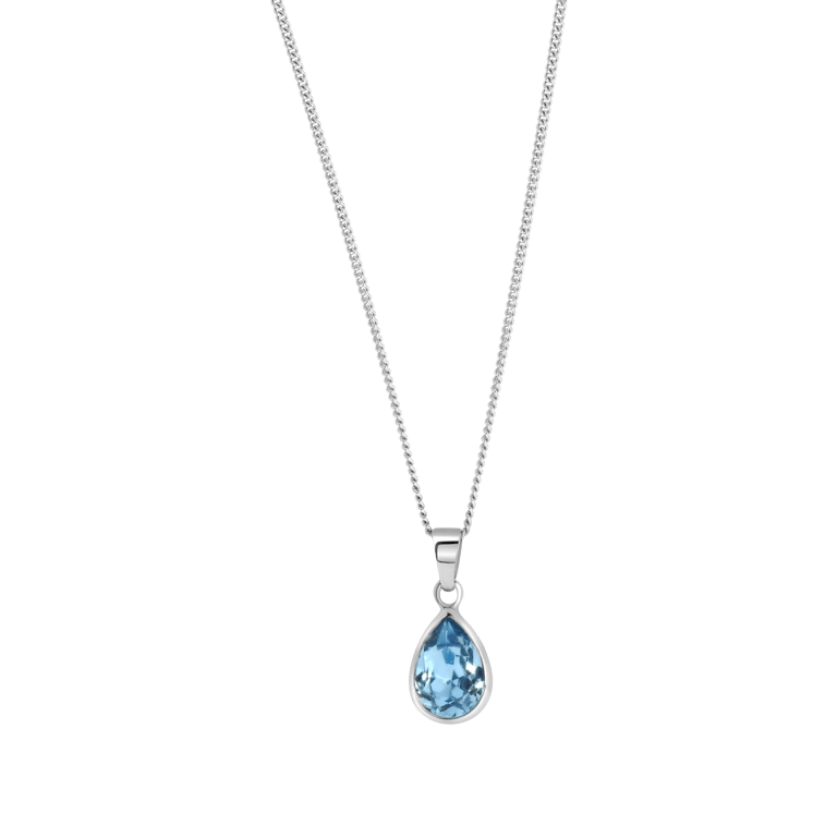 Silberne Kette mit Tropfenanhänger und Swarovski-Kristall in Aqua für Damen