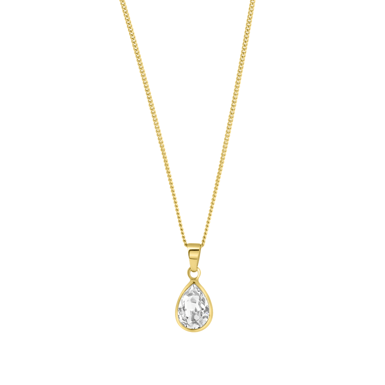 Zilveren goldplated ketting met hanger druppel met kristal voor dames