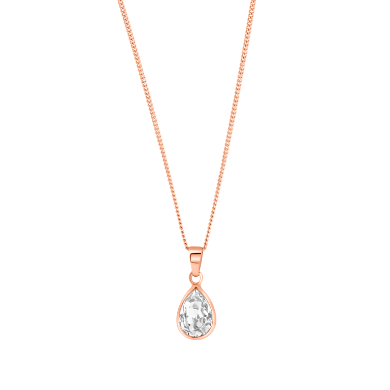 Zilveren roséplated ketting met hanger druppel met kristal voor dames