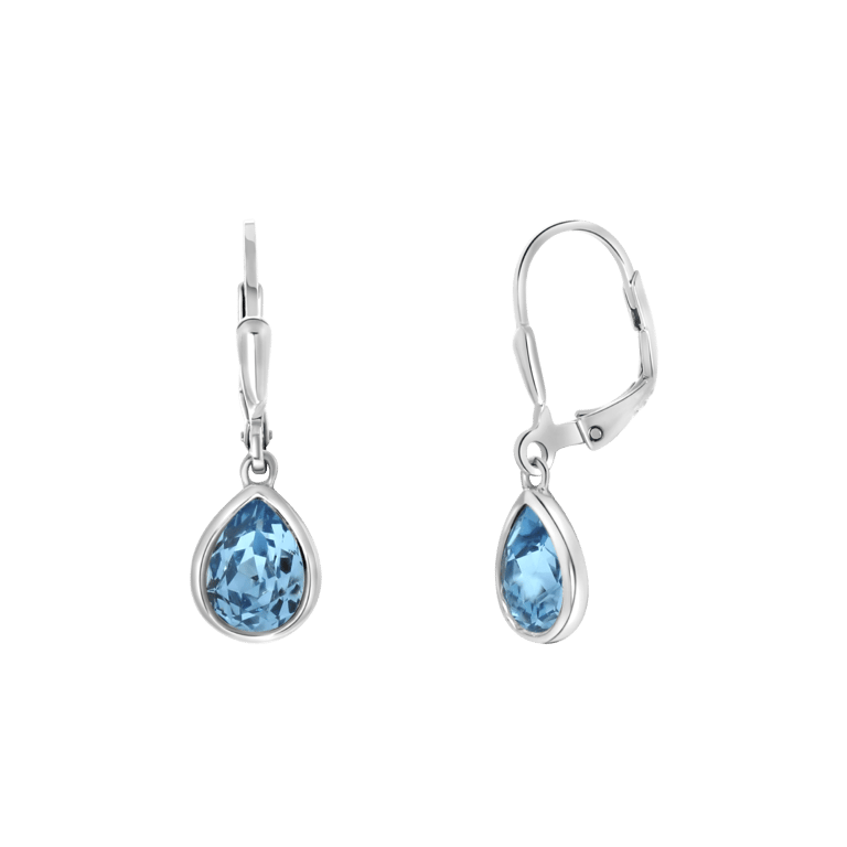 Zilveren oorhangers ovaal met Swarovski kristal aqua