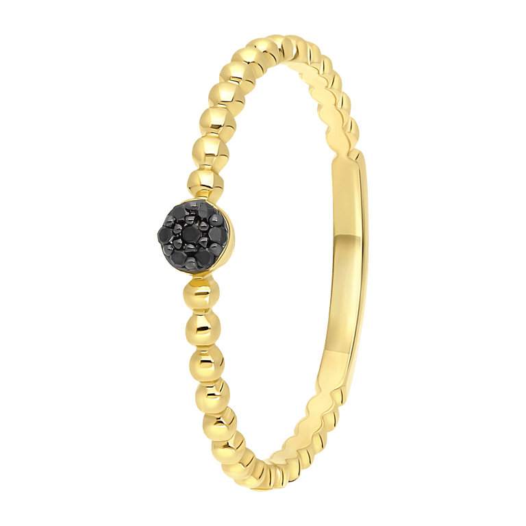 Ring, 585 Gelbgold, 7 schwarze Diamanten 0,025 ct, Kugel