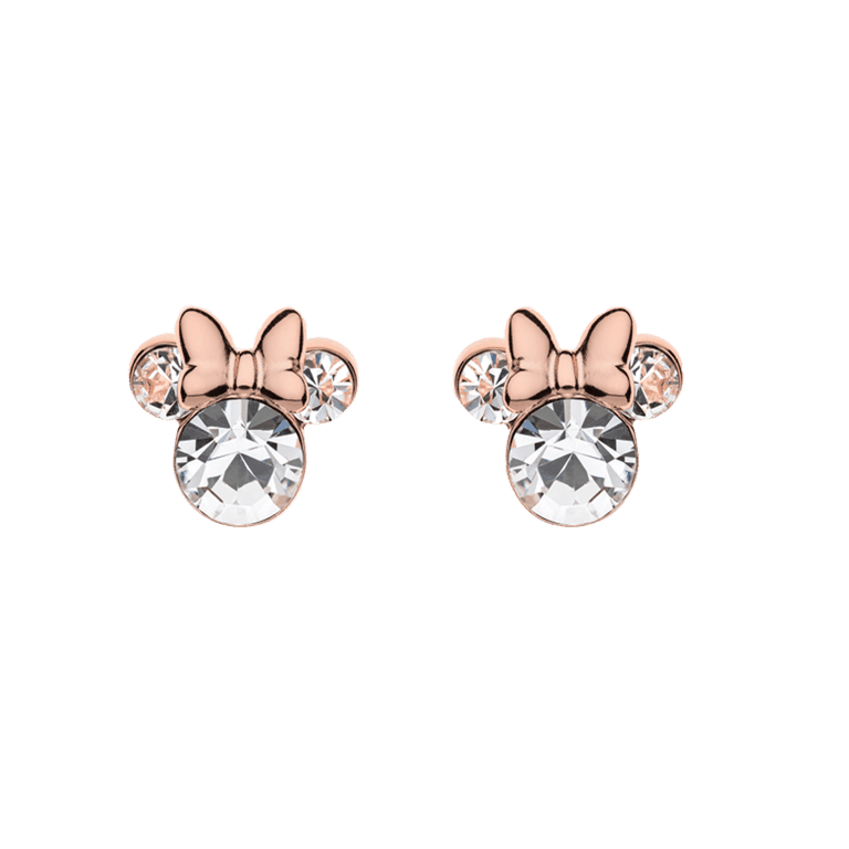 Disney zilveren roséplated kinderoorknoppen Minnie Mouse met kristal