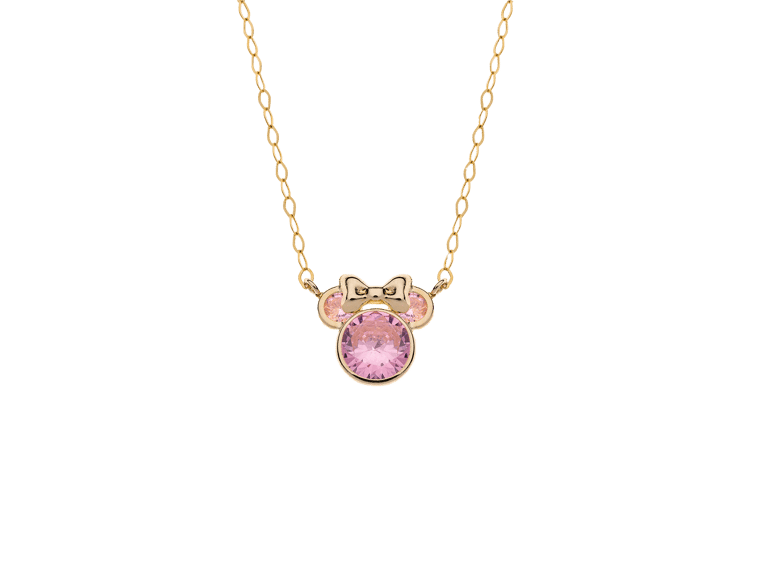 Disney 9 karaat Minnie ketting roze kristal