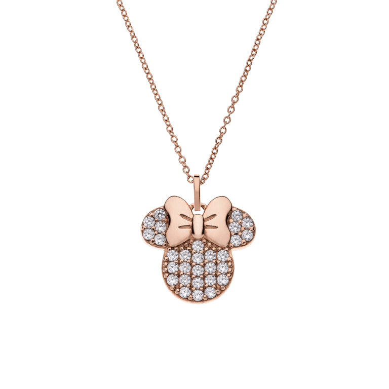 Disney zilveren roséplated kinderketting met hanger voor Minnie Mouse met zirkonia
