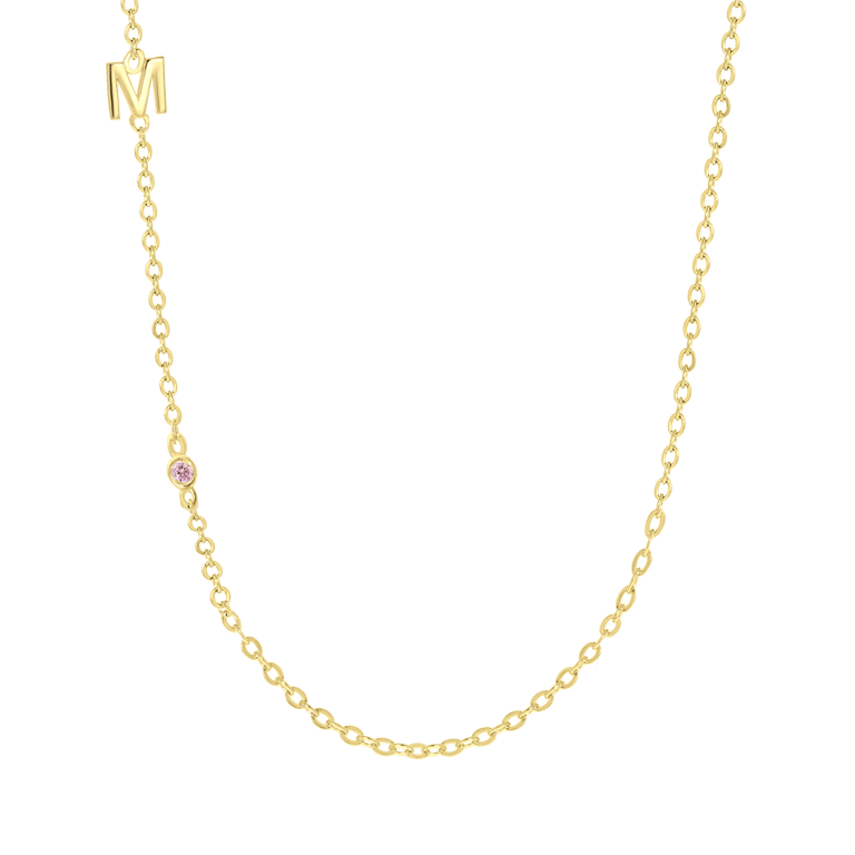 Zilveren goldplated ketting met letterhanger en geboortesteen voor dames