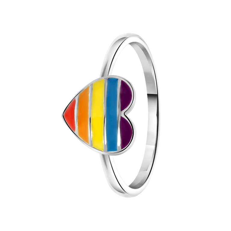 Zilveren ring hart regenboog K3