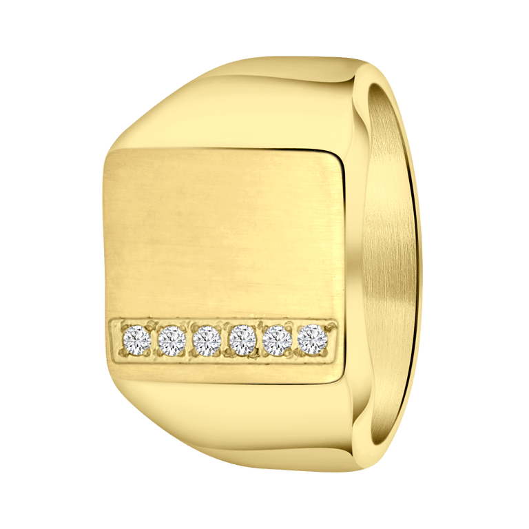 Gerecycled stalen goldplated heren zegelring zirkonia