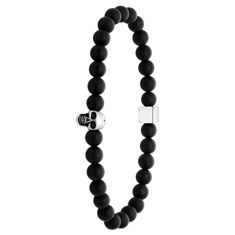 Gerecycled stalen herenarmband black agate doodshoofd