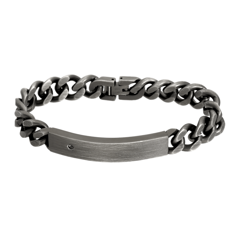 Gerecycled stainless steel herenarmband plaat zirkonia zwart antique