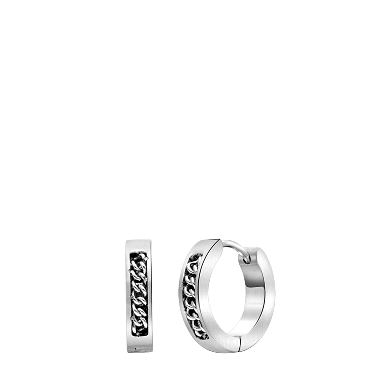 Gerecycleerd stainless steel heren oorringen schakel mat