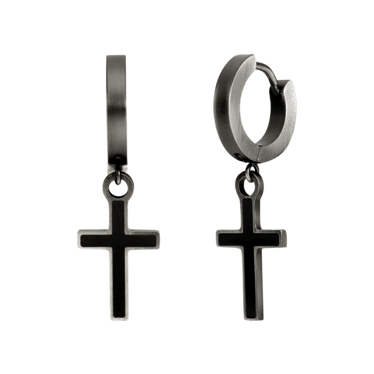 Gerecycled stainless steeloorringen hanger kruis anique finish voor heren