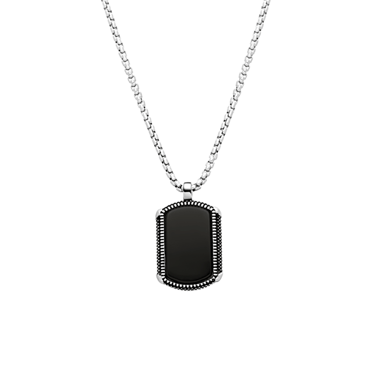 Gerecycled stainless steel herenketting met hanger plaat zwart agaat