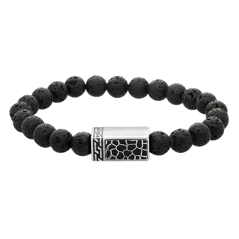 Stainless steel herenarmband met lavastenen