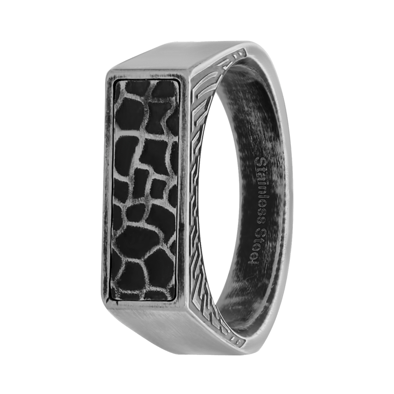 Stainless steel heren zegelring antique finish