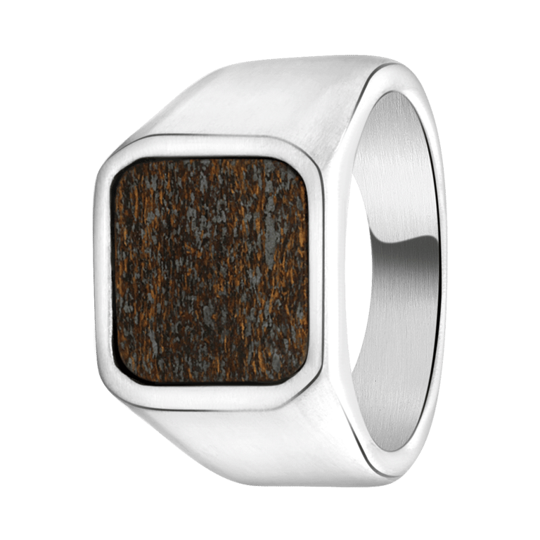 Gerecycleerd stainless steel heren zegelring bronzonite