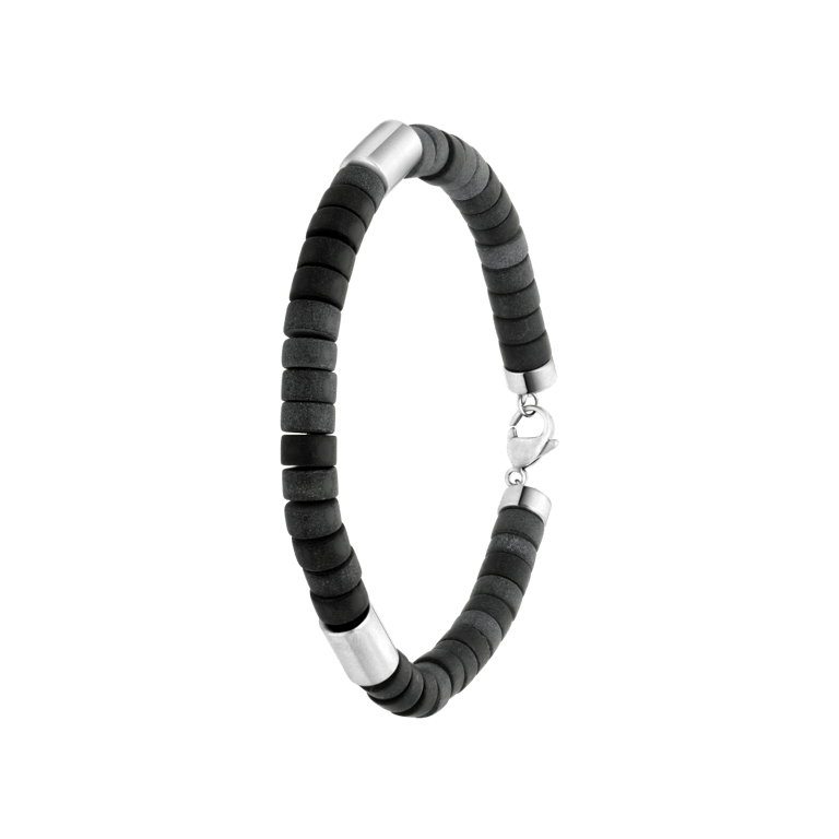 Gerecycled stalen herenarmband natuursteen black agate