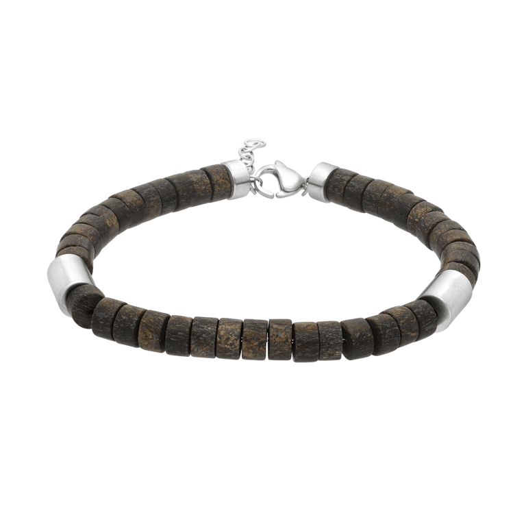 Gerecycleerd stainless steel herenarmband natuursteen bronzonite
