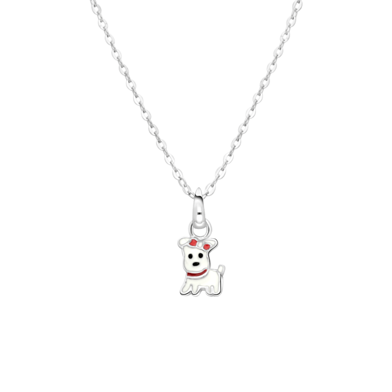 Zilveren ketting met hanger enamel hond