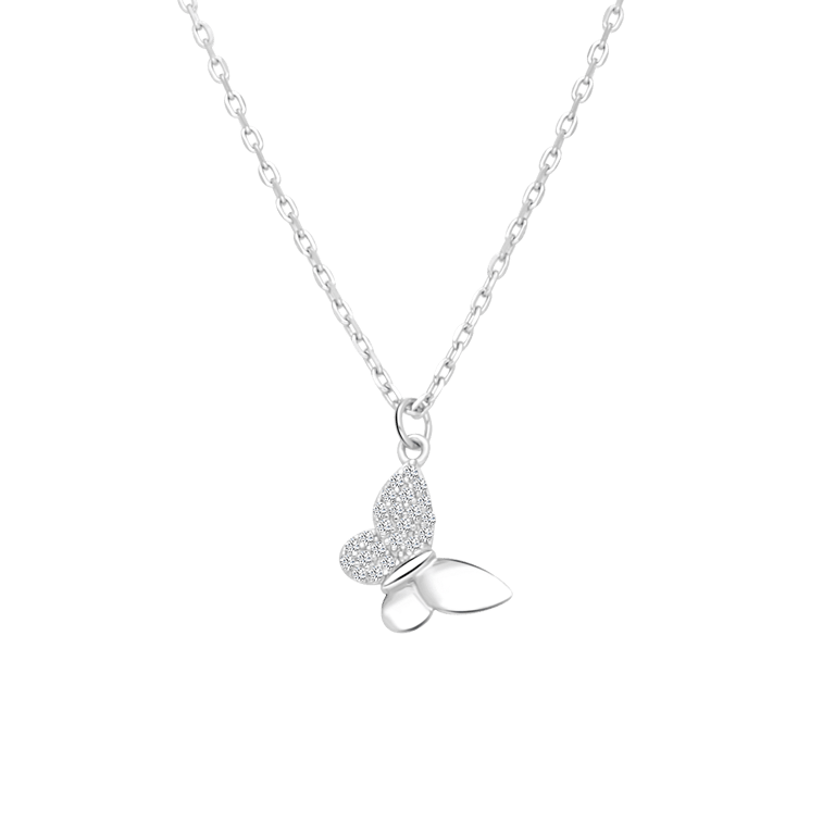 Halskette aus 925er Silber mit Zirkoniasteinen besetztem Anhänger in Schmetterlingsform