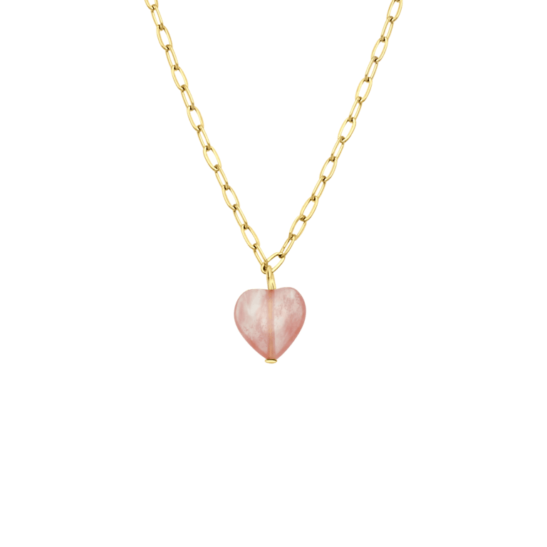Stainless steel goldplated ketting met hanger hart met rhodoniet voor dames