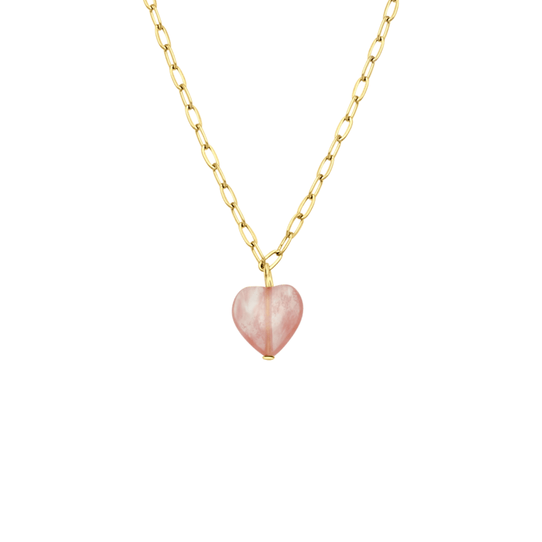 Stalen goldplated ketting met hart rhodoniet