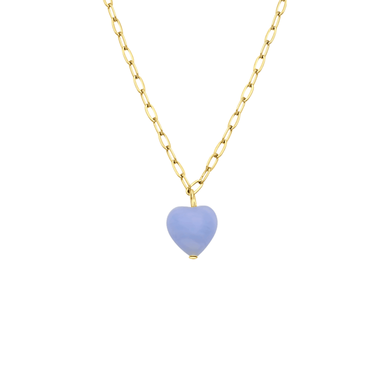 Stalen goldplated ketting met hanger hart met blauwe agaat voor dames