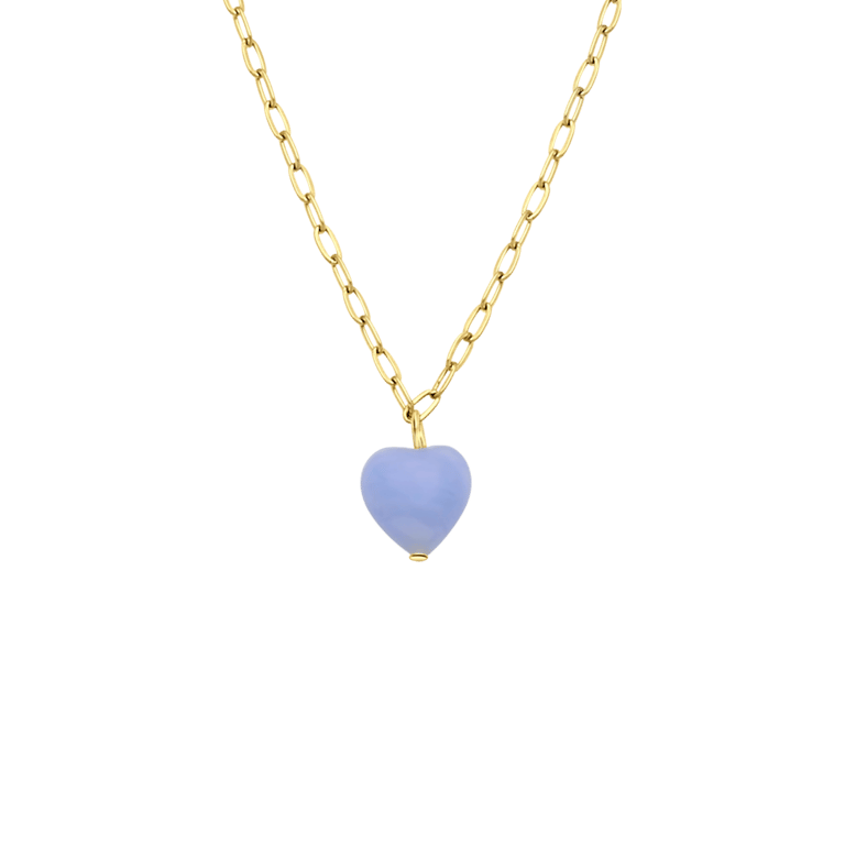 Stalen goldplated ketting met hart blauwe agaat