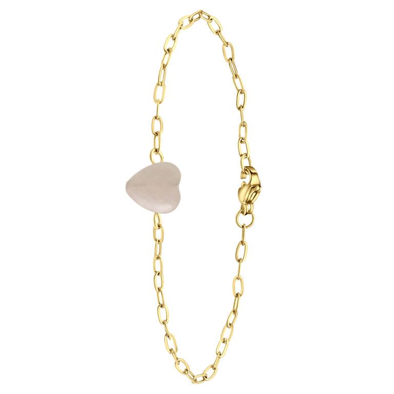 Armband, Edelstahl, vergoldet, mit Herz, Rosenquarz