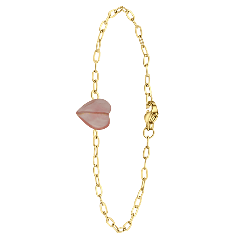 Stalen goldplated fantasiearmband met hanger hart met rhodoniet voor dames