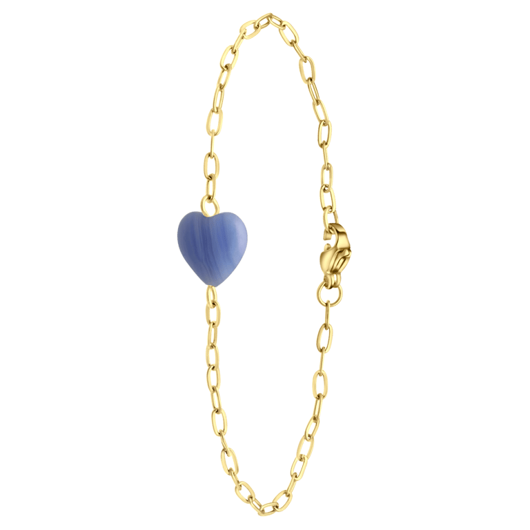 Stalen goldplated fantasiearmband met hanger hart met blauw agaat voor dames
