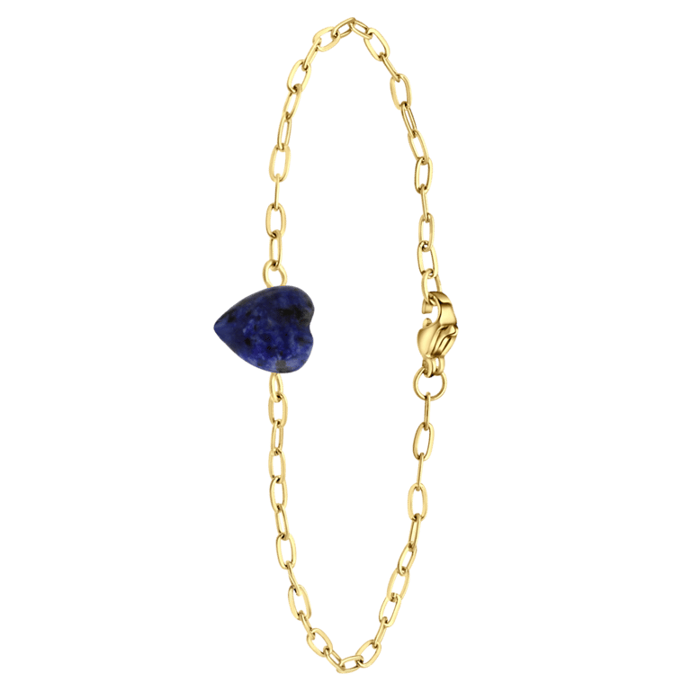 Stainless steel goldplated fantasiearmband met hanger hart lapis lazuli voor dames