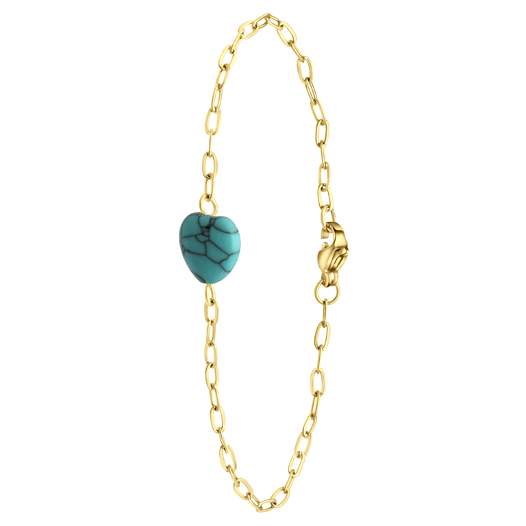 Stalen goldplated fantasiearmband met hanger hart met turquoise voor dames