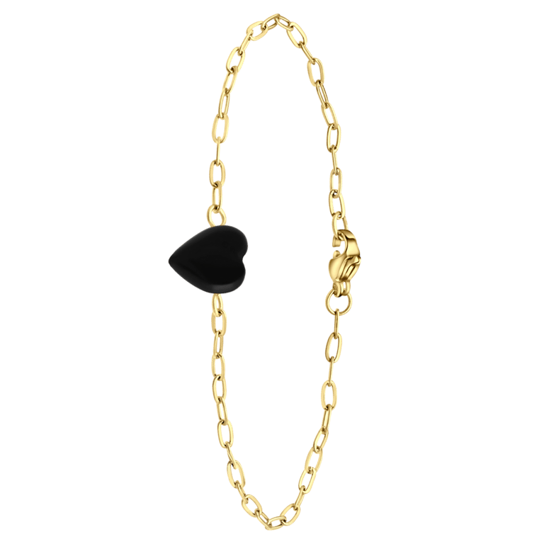 Armband, Edelstahl, vergoldet, mit Herz, Obsidian