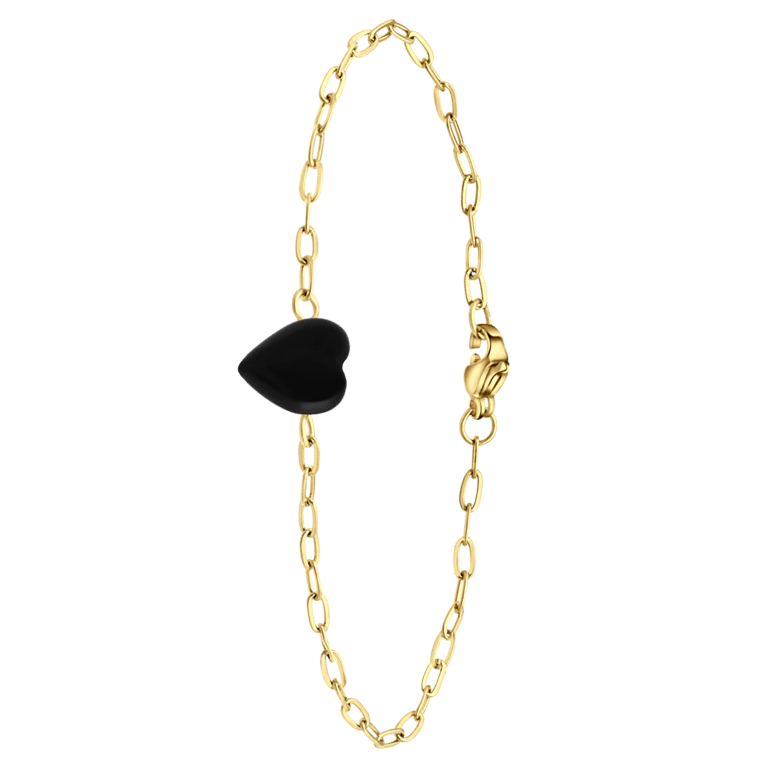 Stalen goldplated armband met hart obsidiaan
