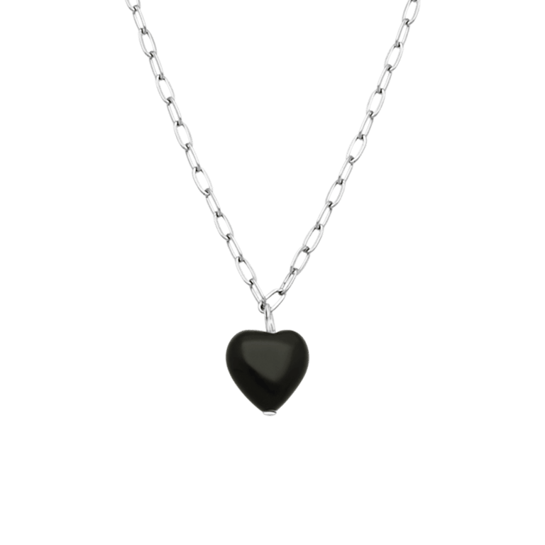 Stalen ketting met hart zwarte obsidiaan