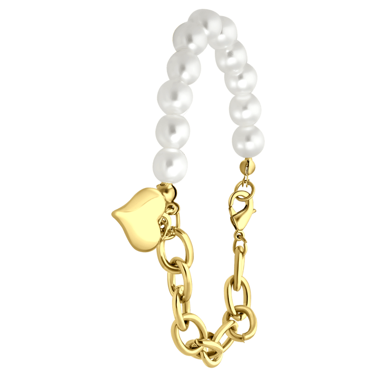 Bijoux goudkleurige fantasiearmband met hanger hart met parel voor dames