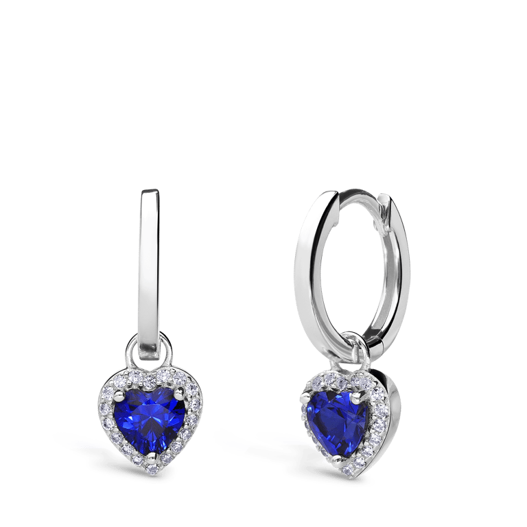 Ohrringe, 925 Silber, mit Anhänger, Herz, Zirkonia, blau