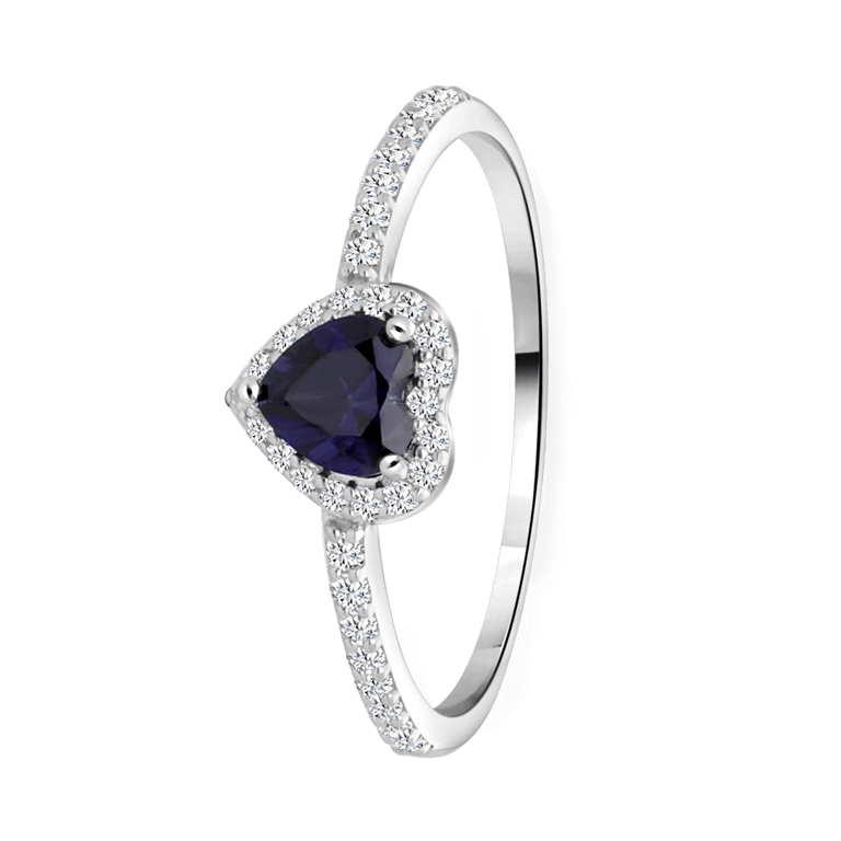 Ring, 925 Silber, Herz, Zirkonia, blau