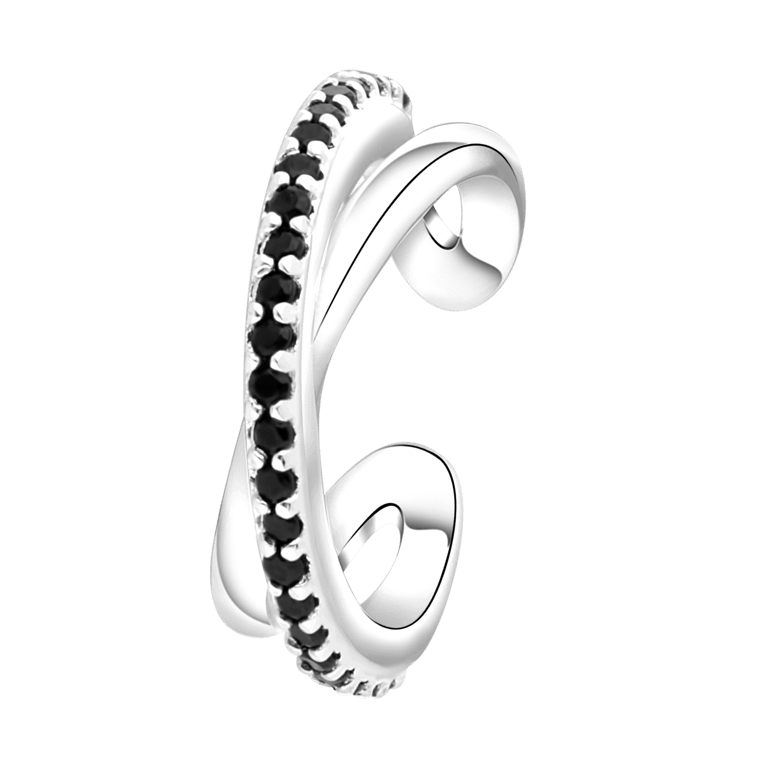 Ohrklemme, 925 Silber, Kreuz, Zirkonia, schwarz