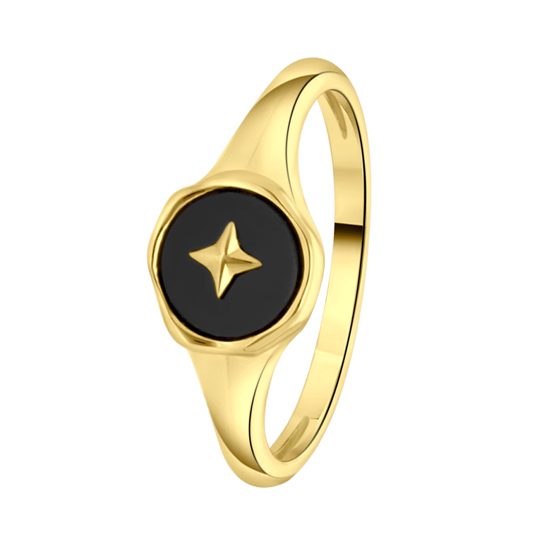 Zilveren goldplated ring met zwart agaat voor dames