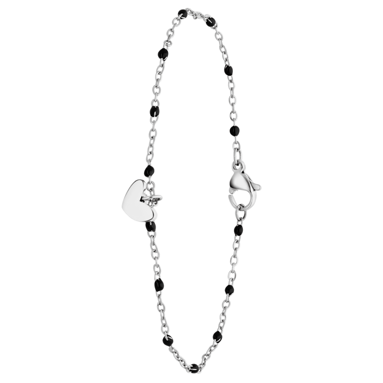 Armband, Edelstahl, mit Herzanhänger, schwarz