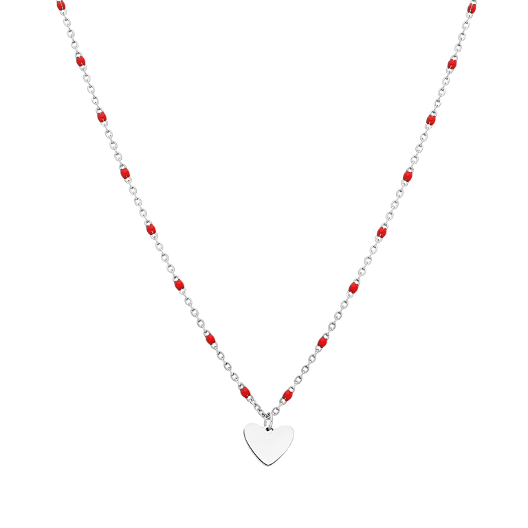 Stalen ketting met hanger hart rood
